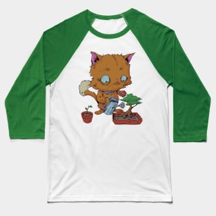 Orange Cat Watering a Bonsai Tree and Plants Baseball T-Shirt